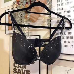 Fredericks of Hollywood Black Rhinestone Strap Bra Size 38C